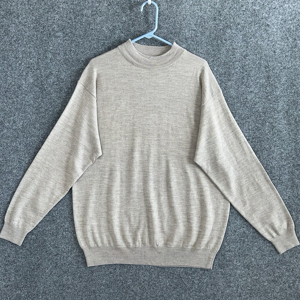 100% Italian Wool Mock Neck Long Sleeve Sweater ~ Men's XL ~ Beige Heathered